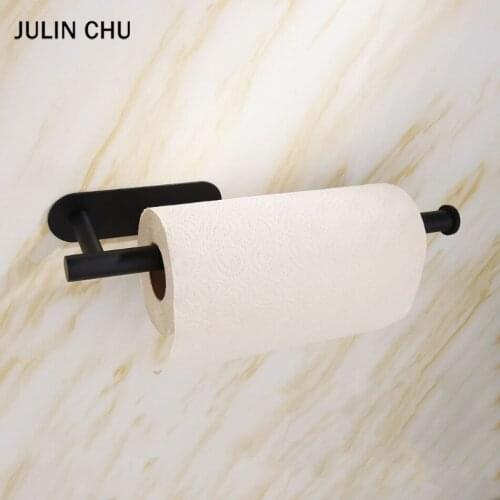 Black Kitchen Paper Holder 304 Stainless Steel Adhesive Toilet Tissue Roll Shelf Wall Hanger Bathroom WC Long Paper Towel Bar
