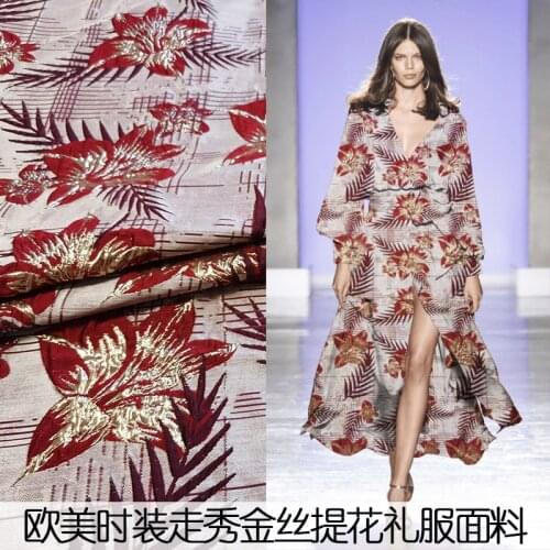 European American High-End Lily Gold Silk Jacquard Dress Fabric Dress Dress Windbreaker Brocade Clothing Fabric