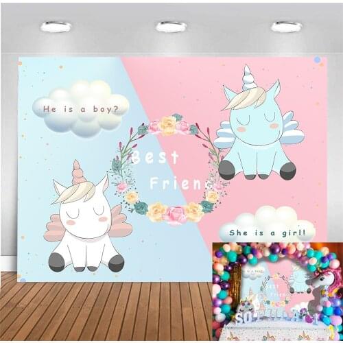 Backdrop Photo Cartoon Unicorn Birthday Party Wedding Commemoration Day Stage Customized Poster Baby Portrait Wall Decoration