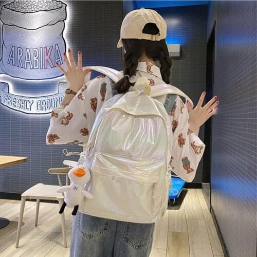 63HC Holographic Backpack for Women College School Bags Teenage Girls Casual Female Laptop Travel Bagpack