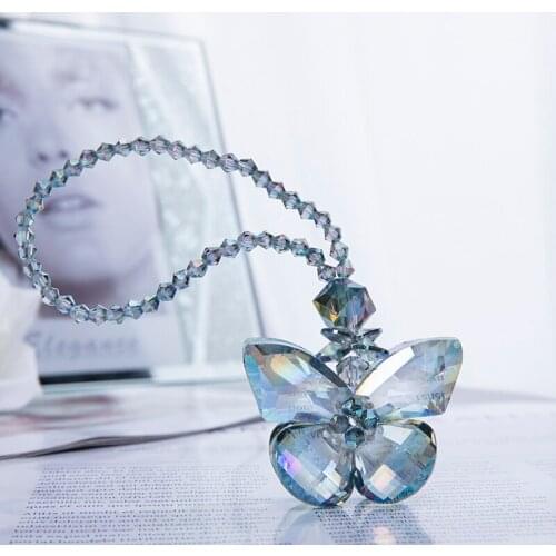 H&D Crystal Glass Butterfly Suncatcher Car Charm Mirror Hanging Ornaments with Beads Chain Home Decor Wedding Gift