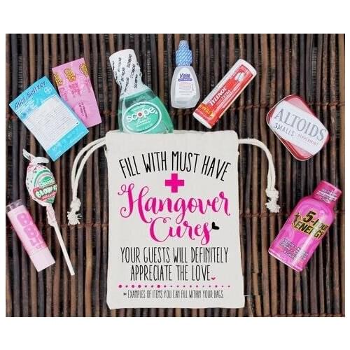Custom full wish must have wedding Party first aid Hangover Kit jewelry favor muslin Bags Bachelorette hen bridal shower favors