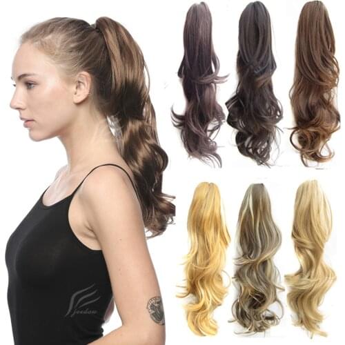 Jeedou Synthetic Hair Wavy Long Gradient Ponytail Extension 24" 60cm 160g Claw Ponytails Red Brown Color Layered Hairstyles