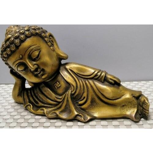China old Pure copper sleeping Buddha statue