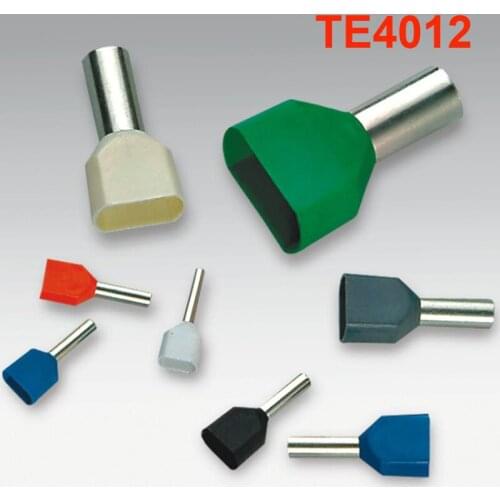 TE4012 500pcs Wire Ferrules End Sleeve Double Cord End Terminal Copper Insulated Crimp Splice Terminal connector for two wires