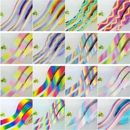 NEW DIY 5 Yards 25mm 38mm 50mm Rainbow Color Gradation Printed Grosgrain Ribbon Hair Bow Party Sewing Glitter Craft