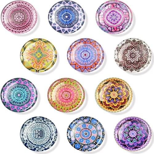Mandala Fridge Magnet 30MM Glass Dome 12PCS Gift Box Magnetic Sticker Yoga Souvenir for Refrigerator Whiteboard Blackboard Decor