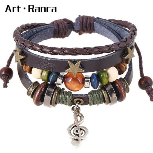 Fashion High Music Charm Braided Punk Bracelet Mens and Womens Leather Bracelets