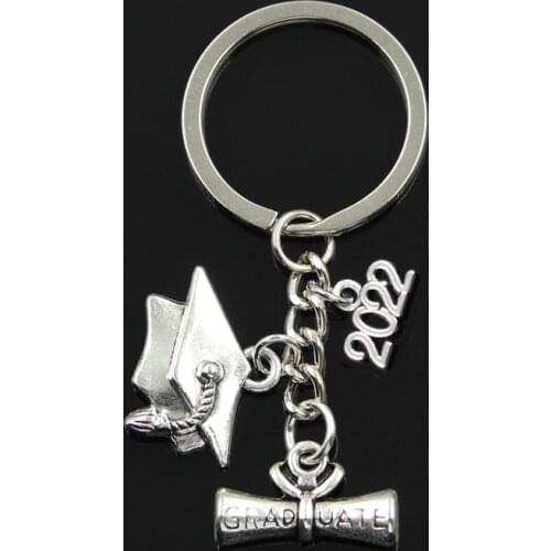 Fashion 30mm Key Chain Keychain Jewelry Silver Color Graduate Diploma Graduation Cap 2021 2022 2023 Pendants For Gift Craft