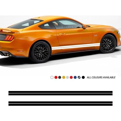 2PCS Car Body Door Side Skirt Sticker Long Stripes Decor Viny Film Decal For Ford Mustang GT V8 2015-Present Car Accessories