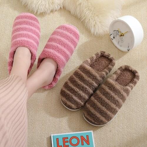 2021 new Striped Soft Winter House Slippers Women Cotton Indoor couple Home Warm Comfortable Slippers Women Simple cheap slipper