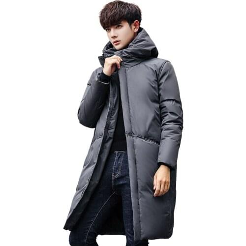 2019 Winter New Style Hooded Mens down Jacket Mens Mid-length over-the-Knee Korean-style Thick Warm down Feather Jacket Mens