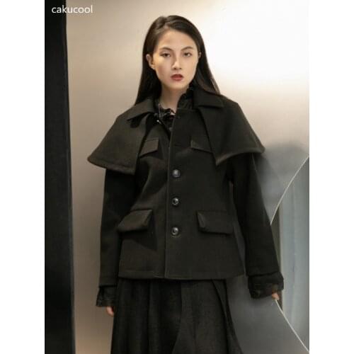 Cakucool Winter 2021 new dark style personality Alice shoulder fake two fashionable thick ladies woolen jacket jacket