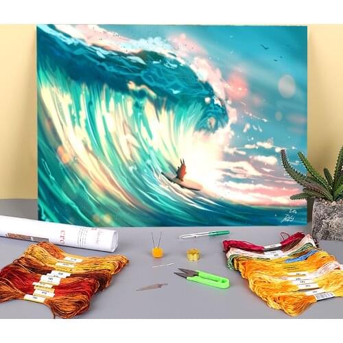 Scenery Fun Printed Water-Soluble Canvas 11CT Cross-Stitch Full Kit Embroidery DMC Threads Handiwork Hobby Wholesale