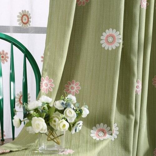 European-style childlike simple cotton and linen embroidery semi-shading Curtains for Living Room Bedroom Dining Room