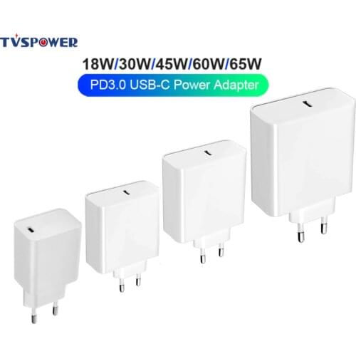 QC3.0 PD18W 30W 45W 60W 65W Wall Charger USB-C Power Adapter For MacBook Xiaomi USB-C Laptops for iphone 11 iPad Galaxy S10 P30
