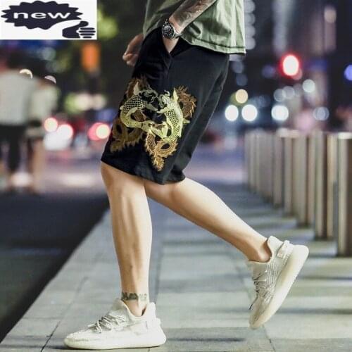Plus Size Casual Cotton Mens Black Shorts Embroidery Drawstring Gym joggers Sweatpants Summer Straight Loose Men Beach Trousers