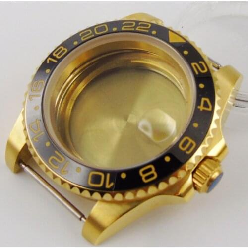 Luxury Automatic Gold Coated Watch Case Fit ETA 2836 MIYOTA Movement Sapphire Glass with magnifier Ceramic Bezel