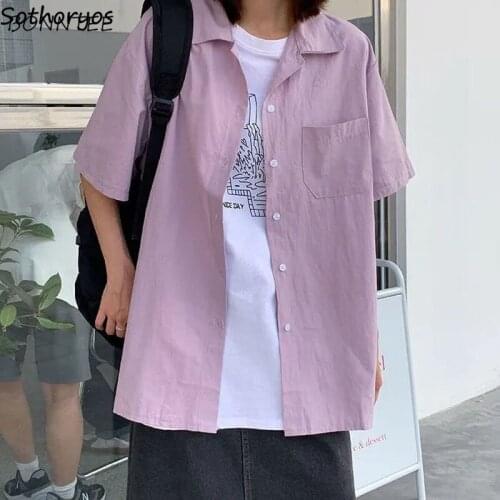 Short Sleeve Shirts Women Simple Harajuku Turn-down Collar Solid Casual Summer Females Blouses All-match Loose Tunic Button Up