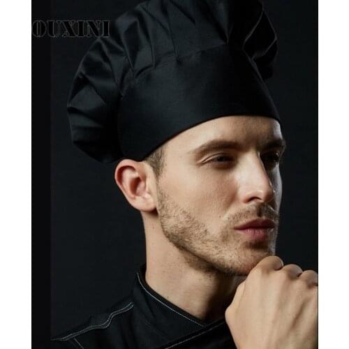 Black Cooking Adjustable Chef Hat Men Kitchen Elastic cap Catering Striped Plain Hat Work Caps Restaurant Cook Working Hats