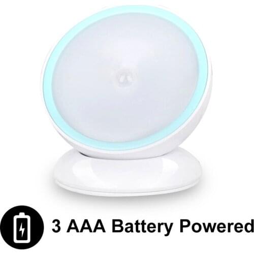 LED Wall Human Body Induction Lamp Motion Sensor Battery Power Night Light 360 ° Rotating Closet Lamp Energy Saving Wall Light