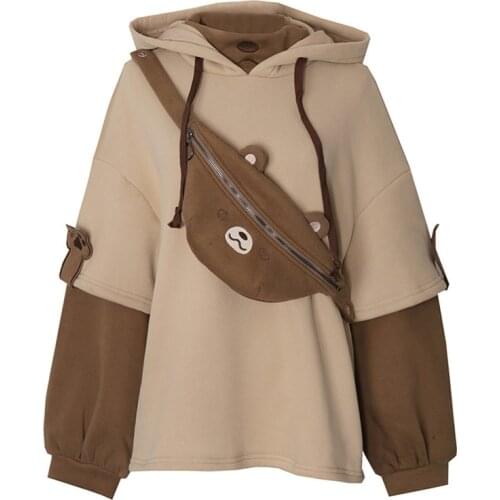 Merry Pretty Harajuku Sweatshirt Bear Anime Hoodie Women Korean Kawaii Long Sleeve Hooded Sweatshirts Sweet Winter Tops With Bag