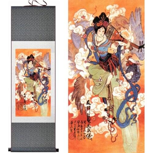 Top quality Pretty girl painting Home Office Decoration beautifull woman painting fan tan pipa