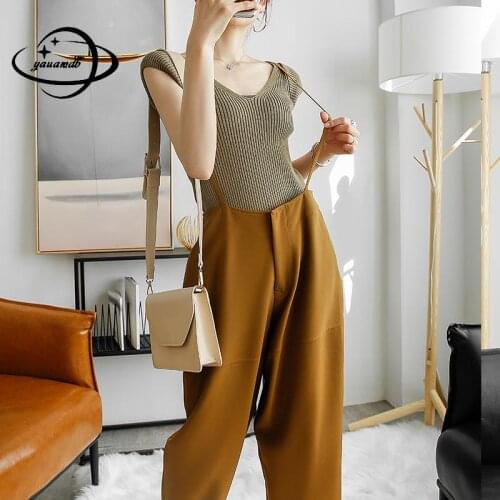 S-L Womens Overalls Summer Female High Waist Thin Comfortable Wide Leg Ladies Solid Color Ankle-Length Pants Clothes Hy79