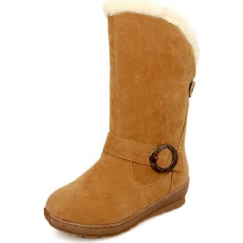 Two Style Thick Fur Women Snow Boots Flat Heels Buckle Winter Boots Warm Shoes Woman Mid-calf Botas Big Girl Boot XKD2152