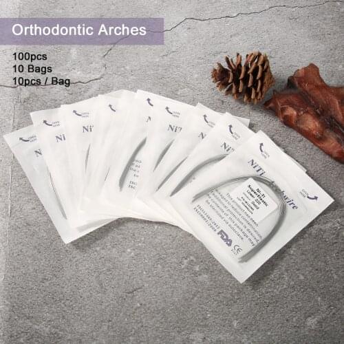 100Pc Disposable NiTi Round Wire Early Midstages Orthodontic Bracket Super Elastic Dental Arches Perfect Pair Sterile Sealed Bag
