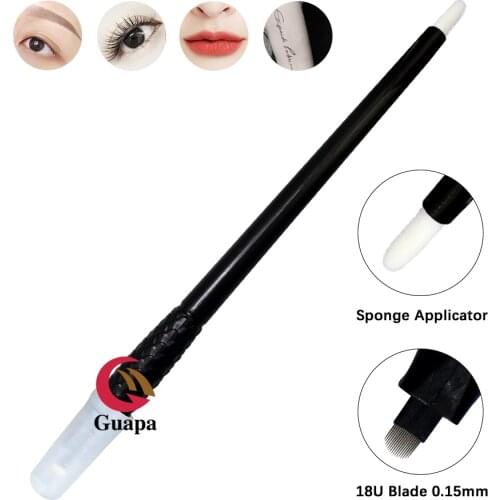 18U Shape Disposable Microblading Pen with 0.15mm Needle Blades with Pigment Sponge Eyebrows Permanent Makeup Tools