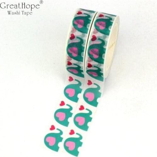 2PCS/lot Cute Blue Elephant Decor Washi Tape Paper Heart DIY Planner Scrapbooking Masking Tapes 1.5cm*10m School Office Supply