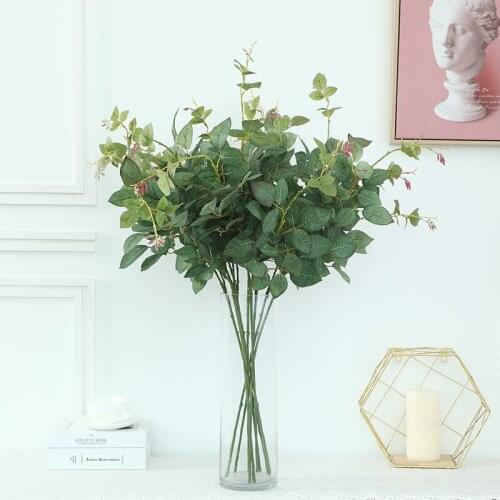 2 Forks artificial green plants rose leaf branch DIY wedding hotel home Christmas decorative silk rose peony leaves