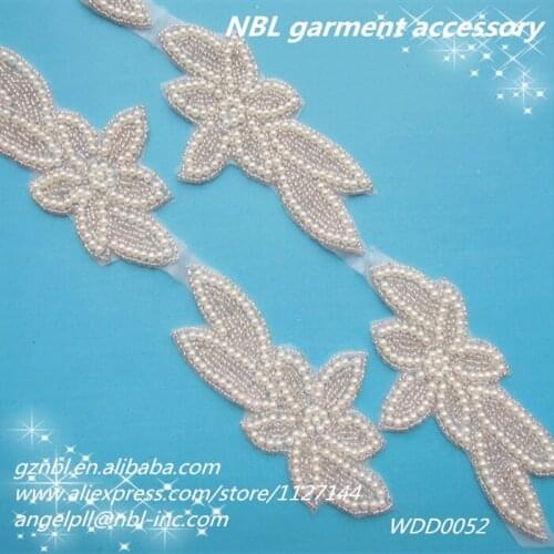 20 yards) wholesale iron on bridal beaded applique pearl trim for wedding dress garment sash DIY WDD0052