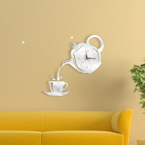 3D Wall Clock Acrylic Coffee Cup Teapots Perfect Art Decorate Modern Wall Hanging Clock For Home MU8669