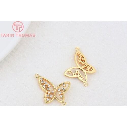 4PCS 14x18MM 24K Gold Color Brass with Zircon Butterfly Connector Charms Pendants High Quality Diy Jewelry Findings Accessories