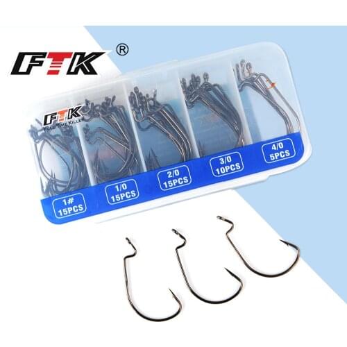 60pcs High Carbon Steel Fishing Offset Hook 4/0 3/0 2/0 1/0 1# Fishing Lure Crank Hook Worm Soft Bait Hooks For Tackle