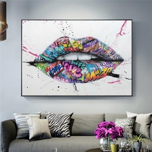 Abstract Lips Street Graffiti Art Canvas Painting on The Wall Posters and Prints Wall Art Picture for Living Room Wall Decor