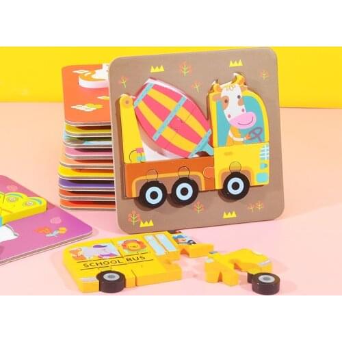 Kids Cartoon Animals 3D Puzzles Clever Board Montessori Materials Educational Wooden Toys For Children Puzzle Learning Toys Kids