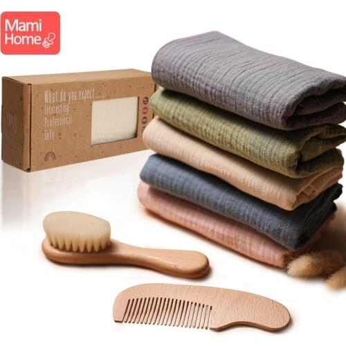 Baby Bath Toy Set Solid Color Cotton Blanket Bath Brush Comb Baby Bath Care Products Birth Gift Supplies With Packing Box Gifts