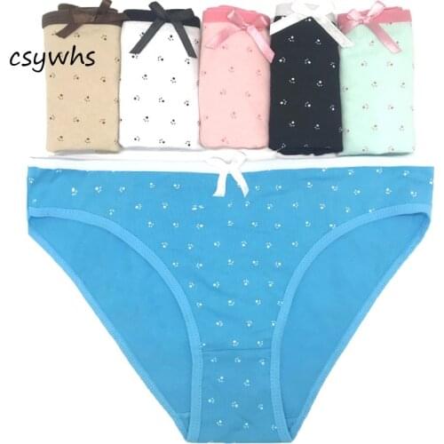 Women Sexy Lingerie Footprint Printing Low Rise Panties Cotton with Bow Underwear Underpants for Girls Briefs M L Xl 5pcs