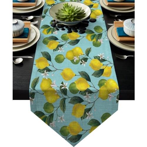 Fruit Lemon With Green Leaves Table Runner Christmas Hotel Wedding Dinner Party Table Decoration