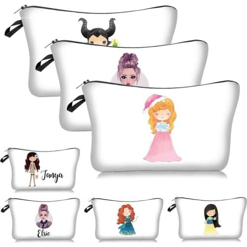 Makeup Bag for Girl Lady Cartoon Cosmetic Bag Princess Character Series Printing Travel Polyester Storage Bags