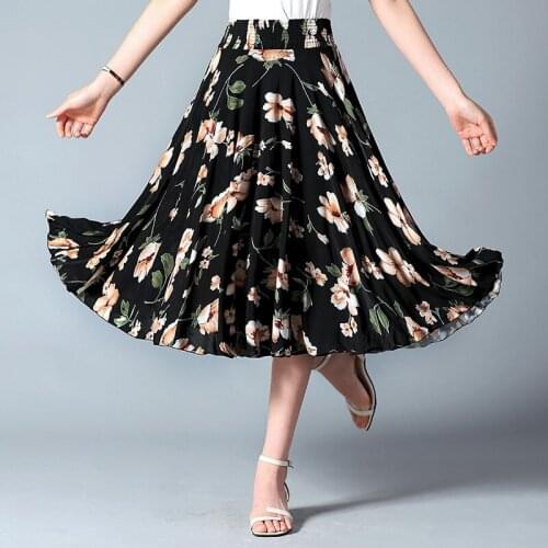 Summer Casual Bohemia Elastic high waist Mom Skirts Women Printed pleated skirt female boho Beach Thin skirts clothes ropa mujer