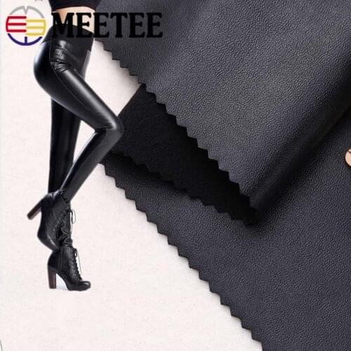 Meetee 90x70cm Black PU Leather Elastic Velvet Milk Silk Knit Bottom for Pant Skirt Jacket Synthetic Fabric Accessories AP660