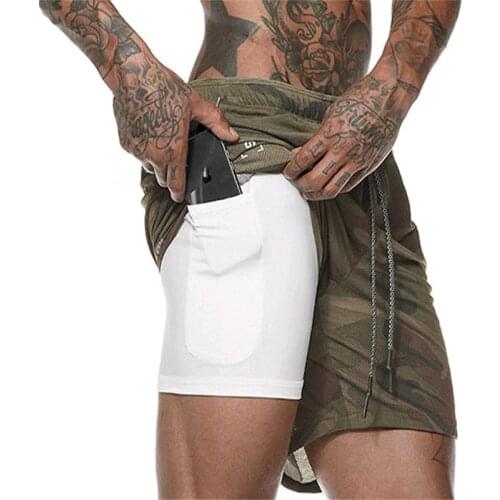 Men 2 in 1 Sport Shorts Gyms Fitness Bodybuilding Running Shorts Quick Dry Workout Gym Sport Jogging Sports Short Pants