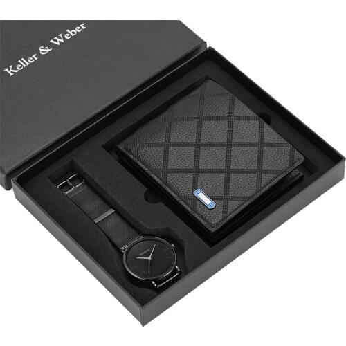 Keller & Weber Wallet Watch Set for Men Quartz Wristwatch Casual Purse Business Thanksgiving Gifts