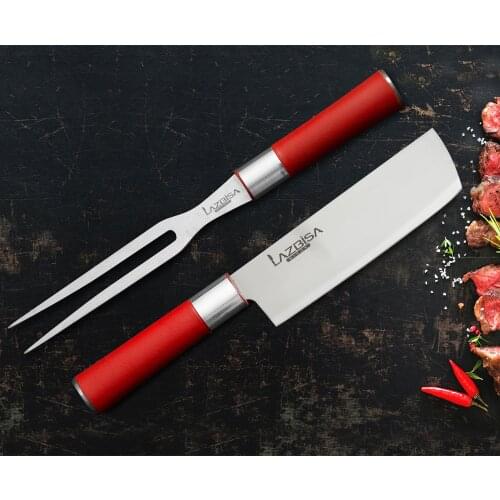 Lazbisa Knife Knife Sets Kitchen Knife Set Meat Bone Vegetable Bread Fruit Chef Knife Red Craft Series (Nakiri-Long Fork)