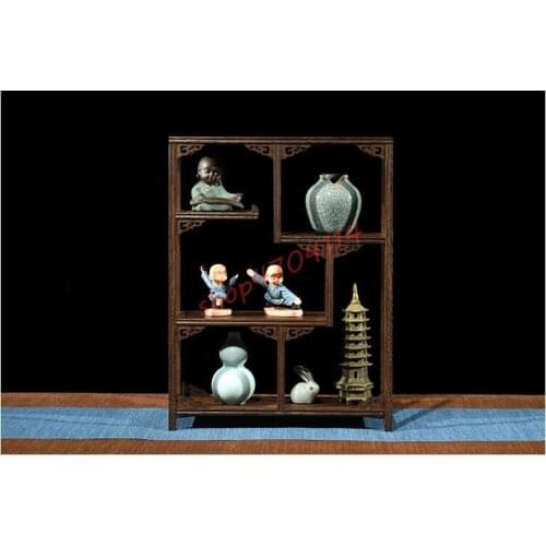 Natural Black Chicken Fin Wood, Building Shape Bogu Frame, Exquisite Solid Wood Handicraft Display Frame