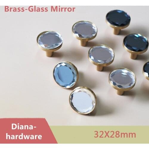 New Arrival! Brass+Glass Mirror Light Luxury Crystal Knobs and Handles Drawer Pulls Cupboard Handle Decor Furniture Hardware